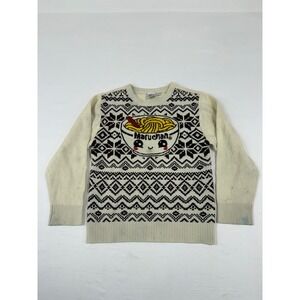 Maruchan Ramen Kids Sweater Cream Brown Fair Isle Graphic‎ Knit Pullover SM